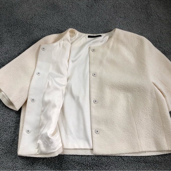 Elie Tahari cream wool short sleeves boxy crop wide relaxed jacket blazer 10 12 - Picture 7 of 7